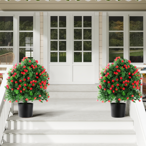 2pcs 21  6  Artificial Rose Topiary Trees, UV Resistant Faux Plants - Red