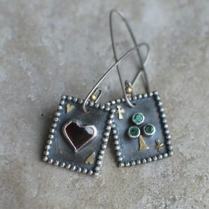New Retro Square Asymmetric Gemstone Pattern Metal Alloy Earrings