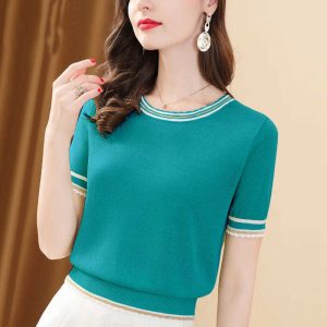 Ice Silk T-shirt Short-sleeved Women's All-match Round Neck Sweater