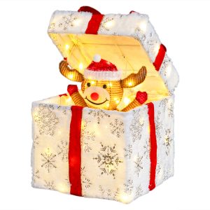 12in Motorized Pop-up Gift Box With Reindeer, Outdoor Christmas Decorations With Motor & 60 LED Lights, For Xmas Outdoor Holiday Indoor Decor Lighted Holiday Displays