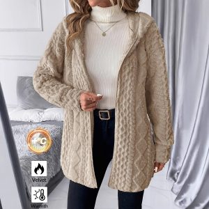 Women's Casual Solid Color Hooded Zipper Jacket