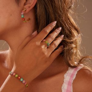 Fashion Ins Oil Dripping Color Flower Stainless Steel Bracelet