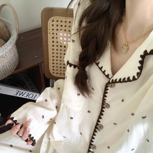 Soft And Adorable Bear Contrast Color Lace Pajamas Women's Homewear Suit