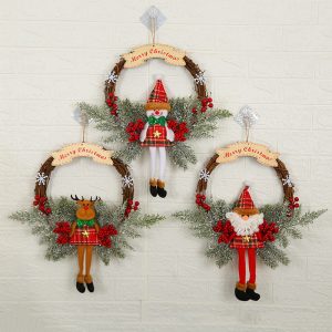 Christmas Handmade Vine Ring Garland Door Hanging Wall Hanging Decoration Elk Wreath Rattan