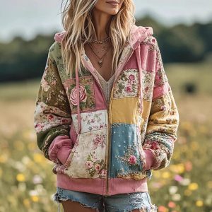 Loose Women's Casual Floral Print Hoodies
