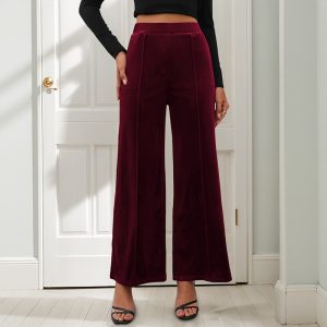 Casual Retro Style Solid Color Draping Effect Velvet Wide-leg Pants