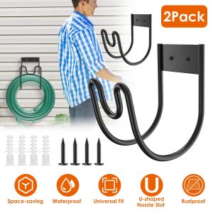 2Pack Heavy Duty Garden Hose Holder Stainless Steel Hose Hook Metal Hose Rack Reel Organizer For Water Hose Extension Cords