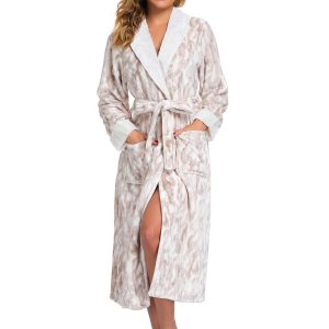 Women's Plus Size Fleece Robe 300GSM Heavyweight Soft Thermal Bathrobe With Pockets And Belt Solid Color Shawl Collar Robe