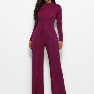 Round Neck Long Sleeve Wide Leg Jumpsuit