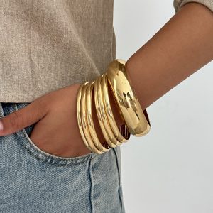 Exaggerated Metal Simple Glossy Wide Round Bracelet