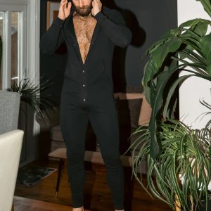 Black Hooded Button - Front Jumpsuit