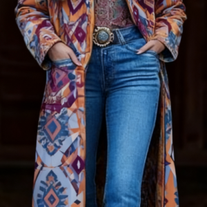 Fashion Retro Women's Coat, Warm Printed Long Coat