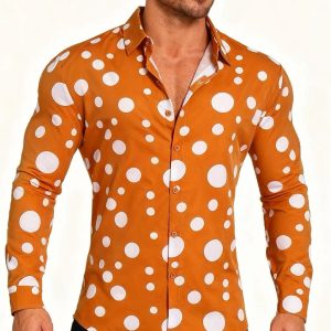 A Casual And Versatile Long-sleeved Shirt With Polka Dot Prints For Teenagers And Men