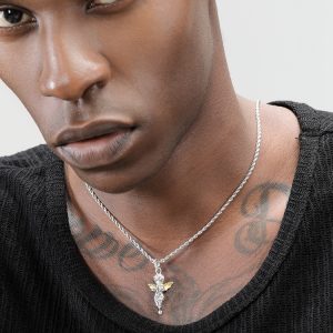 925 Sterling Silver Gold Winged Angel Pendant For Men