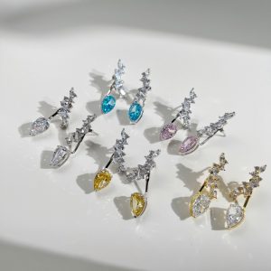 Sterling Silver Pear-shaped Ice Flower Cut One Style For Dual-wear Fashion Earrings For Women