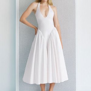 Women's Elegant V-neck Sexy White Party Dress
