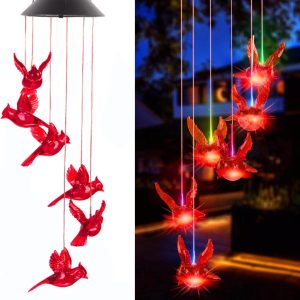 1PC Outdoor Solar Flaming Bird Wind Chime Lights, Outdoor Decorative Colorful Solar Wind Chimes, Co