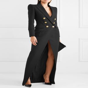 Black Double Breasted Back Zipper Dress Suit Skirt