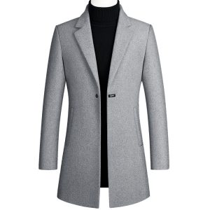 Korean Style Long Woolen Trench Coat With One Button