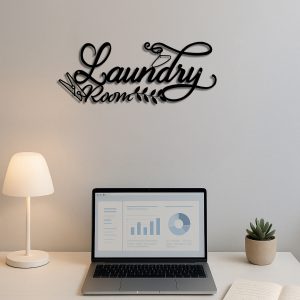 Vintage Metal Wall Sign W Pediment - Laundry, Bar, Cafe Decor,Retro Plaque Art