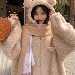 Lamb Wool Zipper Coat For Women