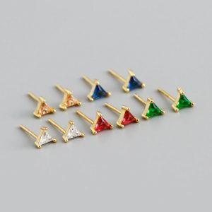 Simple Triangle Color Zircon Stud Earrings S925 Silver