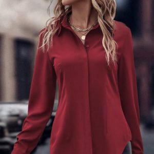 Double-door Satin Lapel Long Sleeve Top Commute Style Slim-fit Women's Clothing