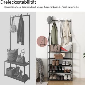 5-Tier Shoe Rack Shoe Storage For Entryway,Narrow Shoe Rack,Coat And Shoe Rack With 8 Hooks