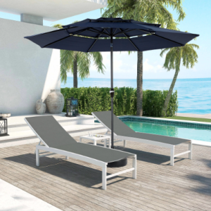 Aluminium 10ft 3 Tier Auto-tilt Umbrella ,Outdoor Patio Umbrella - Market Table Pool Deck Umbrella  Base Not Included  Navy Blue