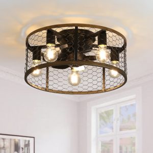 20 Inch Indoor Caged Ceiling Fan With Light Remote Control LED Bulb Ceiling Fan