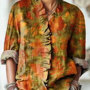Women's All-match Loose Printed Casual Large Size Lace Shirt