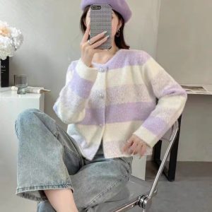 Loose Rainbow Striped Sweater Coat Tide