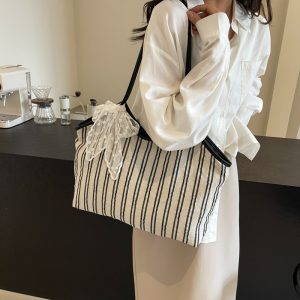 Striped Cloth Simple Korean Style Bucket Shoulder Messenger Bag