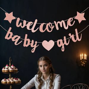 Welcome Kidspal Pairs Welcome Baby Girl Boy Glitter Letters Gender Banner