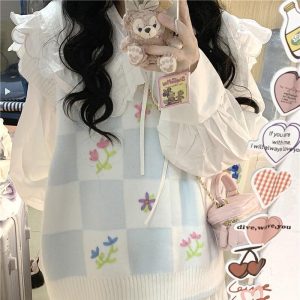Sweet Flowers Embroidered Knitted Women's Vest