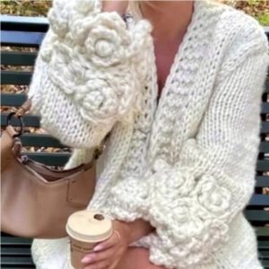 Long Sleeve Sweater Fashion Flower Sleeve Coarse Woven Knitted Cardigan