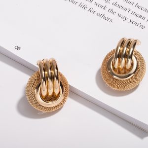 European And American Grid Ring Personality Trendy Earrings