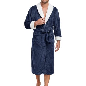RONGTAI Men's Plush Long Bathrobe, Soft And Warm, Full Length, Shawl Collar, Fleece
