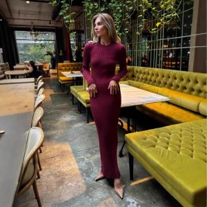 Knitted Round Neck Woolen Skirt Women