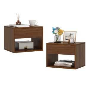 Set Of 2 Double Wall-Mounted Nightstands With Modern Design - Peach Color