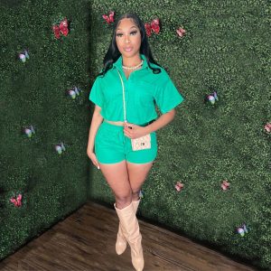 Women's Short-sleeve Shirt Suit Elastic Pocket Shorts