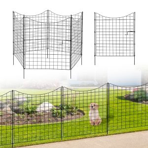 4 Panels Of Fence, 1 Panel With A Door, 36x39 Inch, Top Rounded Arc, Assembly Required, Black Iron Fence
