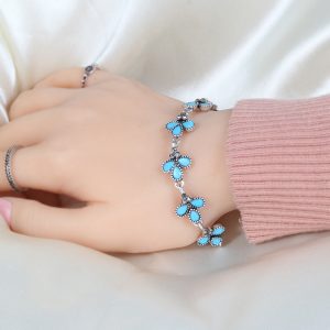 Vintage Gothic Three-color Gem Silver-plated Diamond Three-leaf Women's Bracelet