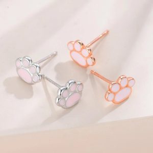 S925 Milk Gas Cat's Paw Ear Studs Simple