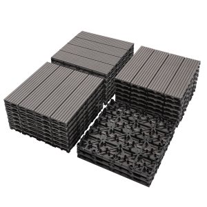 Wood Plastic Composite Deck Tiles Set Of 20, Sustainable FSC Composite Decking Resist Rust, Water, Weather, Easy To DIY & Maintain, Ideal For Patios, Balconies, Rooftops, Light Gray