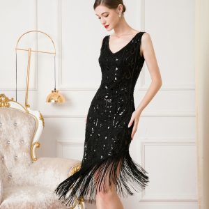 Vintage Party Sequin Bead Irregular Tassel Dress