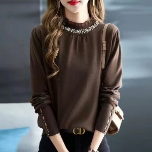 Design Sense Beaded Temperament Mock Neck Sweater