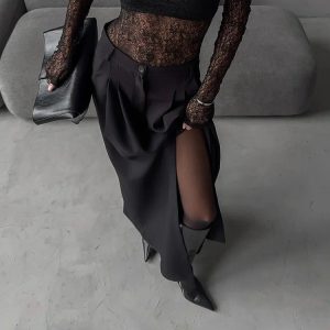 European And American Fashion Minimalist Split Pleated Temperament Suit Skirt