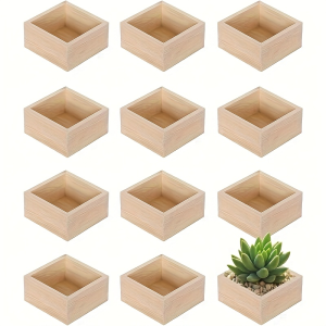 12 Pieces Rustic Style Wooden Boxes - Small Square Storage Boxes For DIY Crafts, Collectibles And Succulents - Great For Desktop Decoration