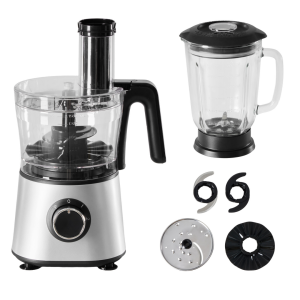 300W Food Processor With Blender & Dough Tool, 2 Speeds, Sharp Blades, Safety Lock -1.5L Glass Jar